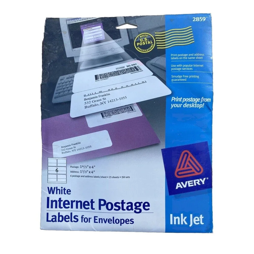 AVERY White INTERNET Postage LABELS For Envelopes 15 Sheets 6 Labels/ Sheet 2859